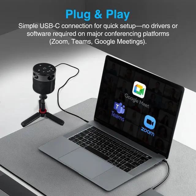 Alt view image 6 of 7 - 360 All-in-One Meeting Camera - 360° Conference Cam for PC Mac, Speaker & Mic Array, Auto Speaker Focus, 1080P Output, AI Voice Isolation, Local Recording,Compatible with Webex/Zoom/Teams/Meet