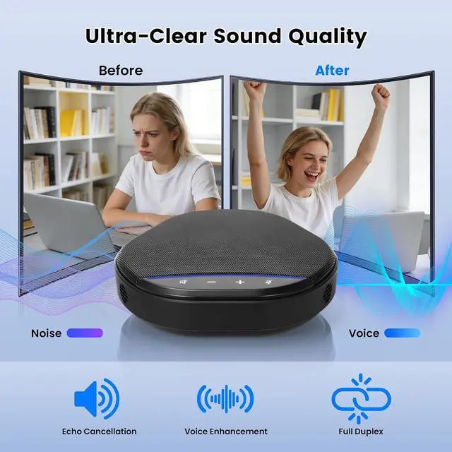 Alt view image 2 of 7 - Conference Speakerphone with 360° Voice Pickup, AI Noise Reduction & Echo Cancellation, USB Plug and Play Desktop Microphone Speaker for Zoom, Teams, Home Office & Online Meetings