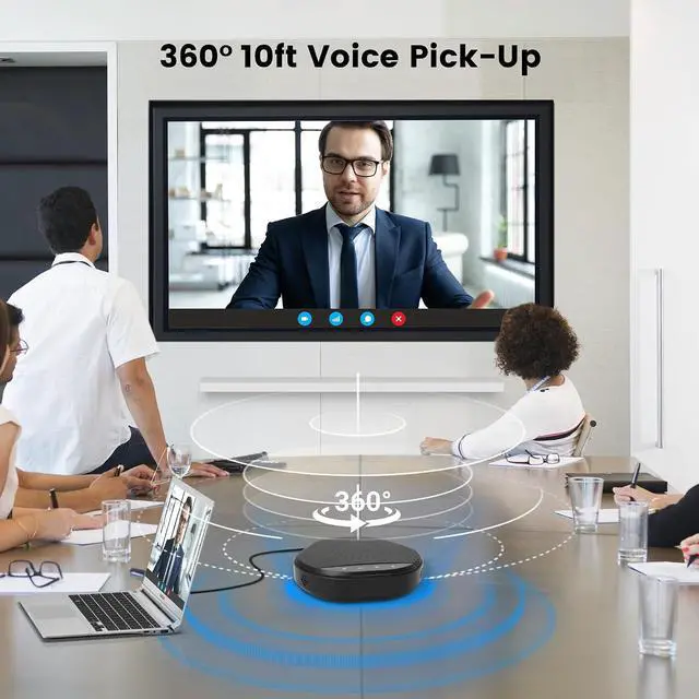 Alt view image 4 of 7 - Conference Speakerphone with 360° Voice Pickup, AI Noise Reduction & Echo Cancellation, USB Plug and Play Desktop Microphone Speaker for Zoom, Teams, Home Office & Online Meetings