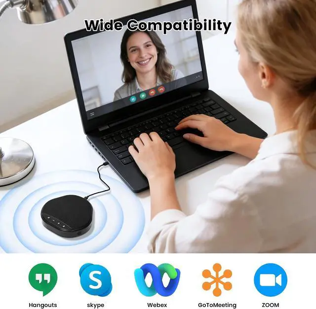 Alt view image 6 of 7 - Conference Speakerphone with 360° Voice Pickup, AI Noise Reduction & Echo Cancellation, USB Plug and Play Desktop Microphone Speaker for Zoom, Teams, Home Office & Online Meetings