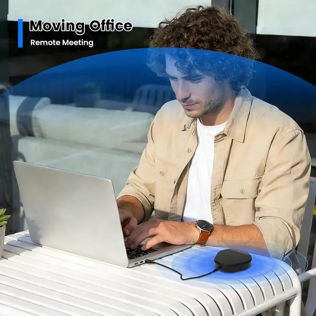Alt view image 7 of 7 - Conference Speakerphone with 360° Voice Pickup, AI Noise Reduction & Echo Cancellation, USB Plug and Play Desktop Microphone Speaker for Zoom, Teams, Home Office & Online Meetings