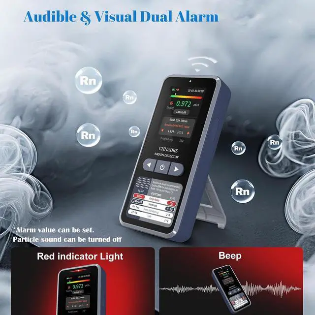 Alt view image 3 of 7 - RM-66 Radon Detector for Home, Portable Radon Monitor with TFT Color Display, Audible & Visual Alarm, Easy-to-Use, Rechargeable Type-C, Long-Term Monitoring in pCi/L or Bq/m³