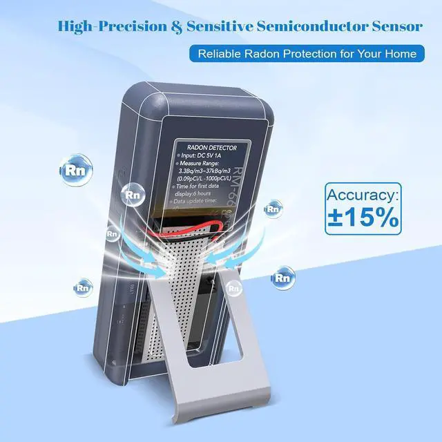 Alt view image 2 of 7 - RM-66 Radon Detector for Home, Portable Radon Monitor with TFT Color Display, Audible & Visual Alarm, Easy-to-Use, Rechargeable Type-C, Long-Term Monitoring in pCi/L or Bq/m³