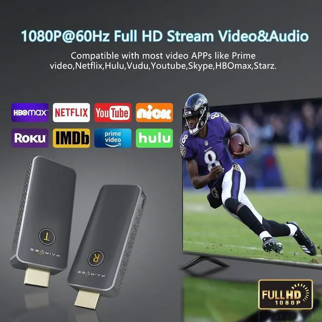 Alt view image 2 of 7 - Wireless HDMI Transmitter and Receiver 1080P@60Hz, Plug and Play Wireless HDMI Extender Kit, Wireless HDMI Display Adapter Screen Casting Device from Laptop/Camera/PC to TV Projector/Monitor, White