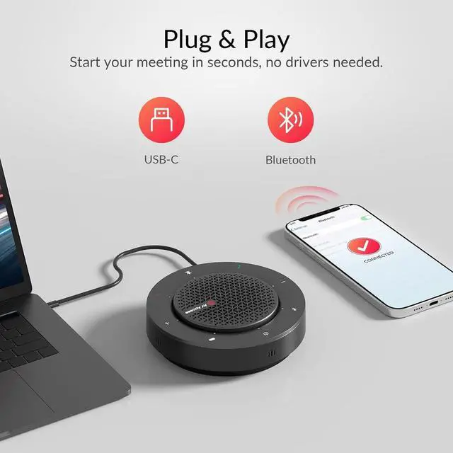 Alt view image 5 of 7 - Bluetooth Conference Speakerphone, 360° 4-Mic Pickup, USB & Wireless | Noise Cancelling, 10H Battery, Touch Controls, Plug & Play for Zoom/Teams Meetings(48 People), Compact for Remote Work
