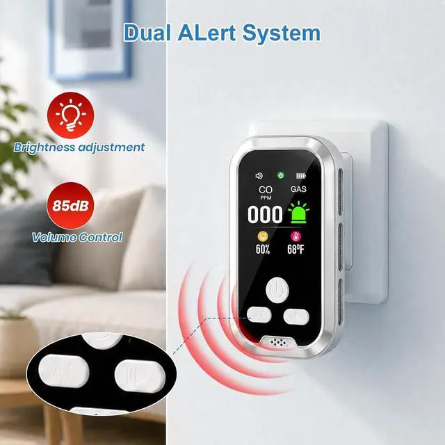 Alt view image 2 of 7 - Portable Wall Plug Indoor Air Quality Detector with HD Display Rechargeable | Environmental Monitor, Accurate Temp Humidity Tester for Home Office RV Camping Greenhouse Indoor Environment Tracking