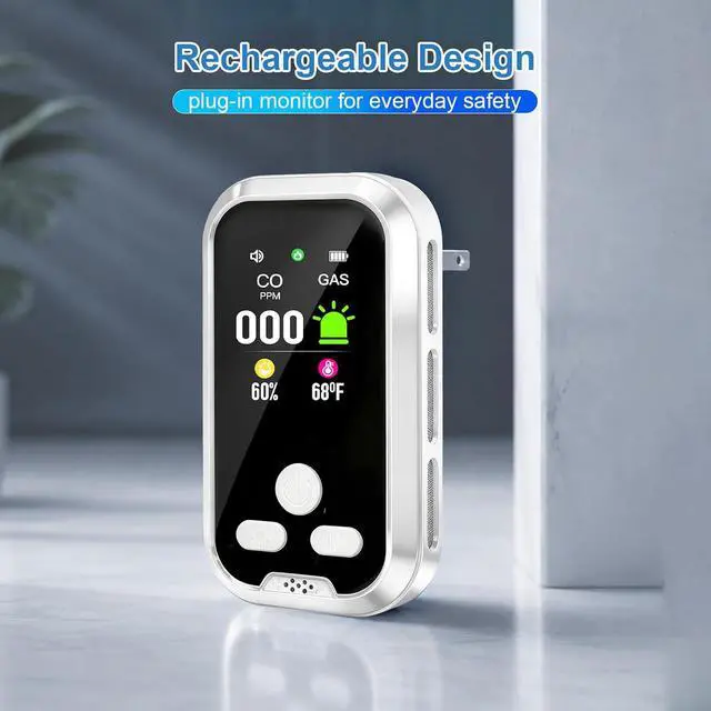 Alt view image 4 of 7 - Portable Wall Plug Indoor Air Quality Detector with HD Display Rechargeable | Environmental Monitor, Accurate Temp Humidity Tester for Home Office RV Camping Greenhouse Indoor Environment Tracking