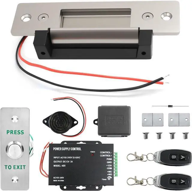 Main image of 2026 Upgraded Access Control Electric Strike Door Lock Kit | Fit Cylindrical Mechanical locksets Wireless Door Buzzer Entry System ,with Remote Control, Button, Buzzer, Power Adapter