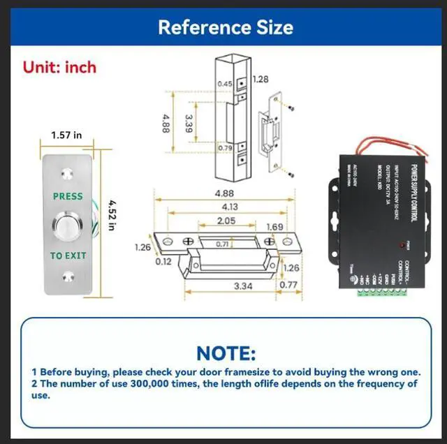 Alt view image 2 of 7 - 2026 Upgraded Access Control Electric Strike Door Lock Kit | Fit Cylindrical Mechanical locksets Wireless Door Buzzer Entry System ,with Remote Control, Button, Buzzer, Power Adapter