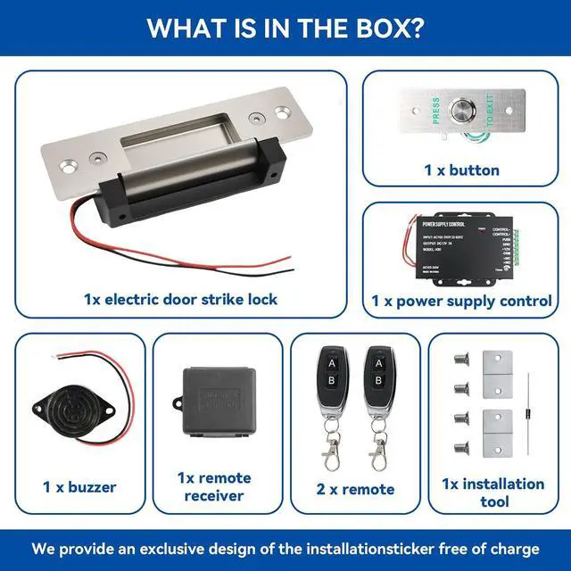 Alt view image 7 of 7 - 2026 Upgraded Access Control Electric Strike Door Lock Kit | Fit Cylindrical Mechanical locksets Wireless Door Buzzer Entry System ,with Remote Control, Button, Buzzer, Power Adapter