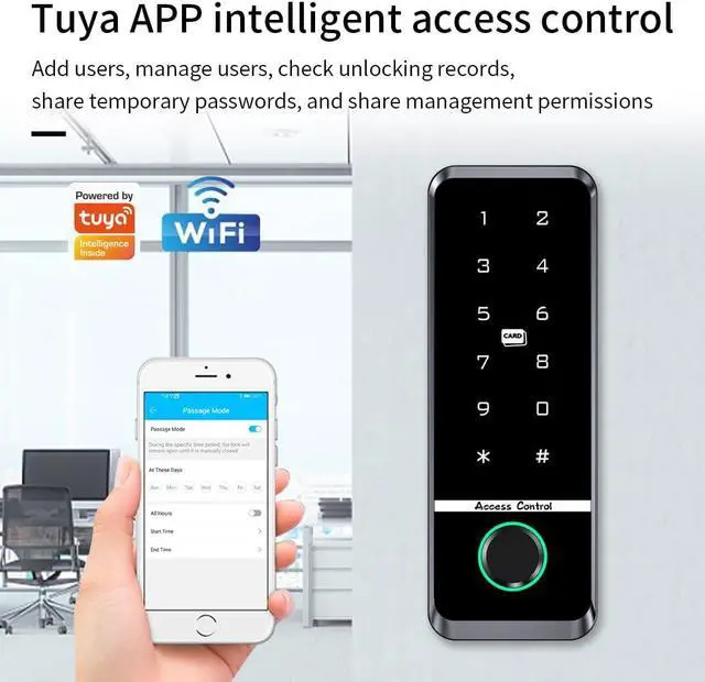 Alt view image 2 of 7 - WiFi Access Control Keyboard Fingerprint Door Lock 125Khz EM+13.56Mhz MF RFID Card Reader Controler Keypad Intercom System,Smart Lock Electronic System Work with Tuya App Control Waterproof IP67