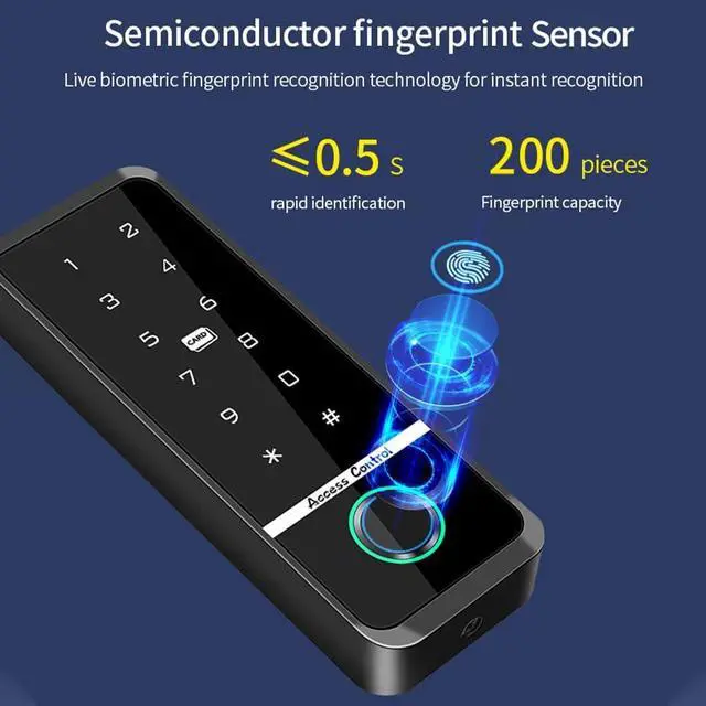 Alt view image 4 of 7 - WiFi Access Control Keyboard Fingerprint Door Lock 125Khz EM+13.56Mhz MF RFID Card Reader Controler Keypad Intercom System,Smart Lock Electronic System Work with Tuya App Control Waterproof IP67