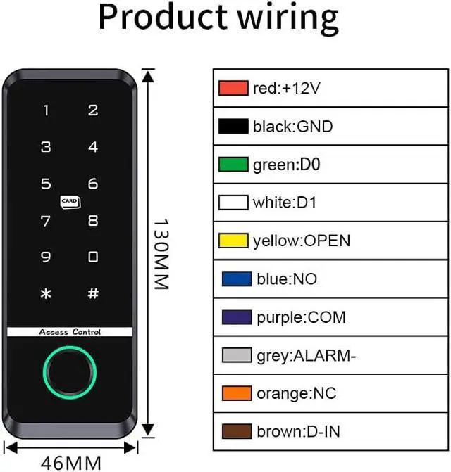 Alt view image 7 of 7 - WiFi Access Control Keyboard Fingerprint Door Lock 125Khz EM+13.56Mhz MF RFID Card Reader Controler Keypad Intercom System,Smart Lock Electronic System Work with Tuya App Control Waterproof IP67