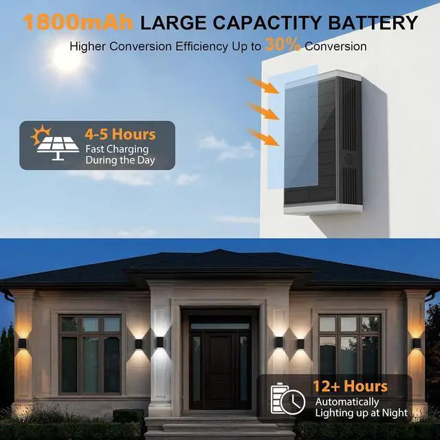 Alt view image 4 of 7 - 4Pack Solar Wall Lights Outdoor, 13 Modes Dusk to Dawn Up Down Wall Sconce | Focused Beam 3CCT+RGB 13Colors Changing IP67 Waterproof LED Solar Lights Outdoor for House,Front Door,Garage,Patio,Porch