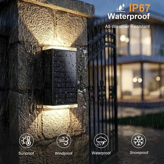 Alt view image 6 of 7 - 4Pack Solar Wall Lights Outdoor, 13 Modes Dusk to Dawn Up Down Wall Sconce | Focused Beam 3CCT+RGB 13Colors Changing IP67 Waterproof LED Solar Lights Outdoor for House,Front Door,Garage,Patio,Porch