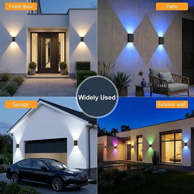 Alt view image 7 of 7 - 4Pack Solar Wall Lights Outdoor, 13 Modes Dusk to Dawn Up Down Wall Sconce | Focused Beam 3CCT+RGB 13Colors Changing IP67 Waterproof LED Solar Lights Outdoor for House,Front Door,Garage,Patio,Porch