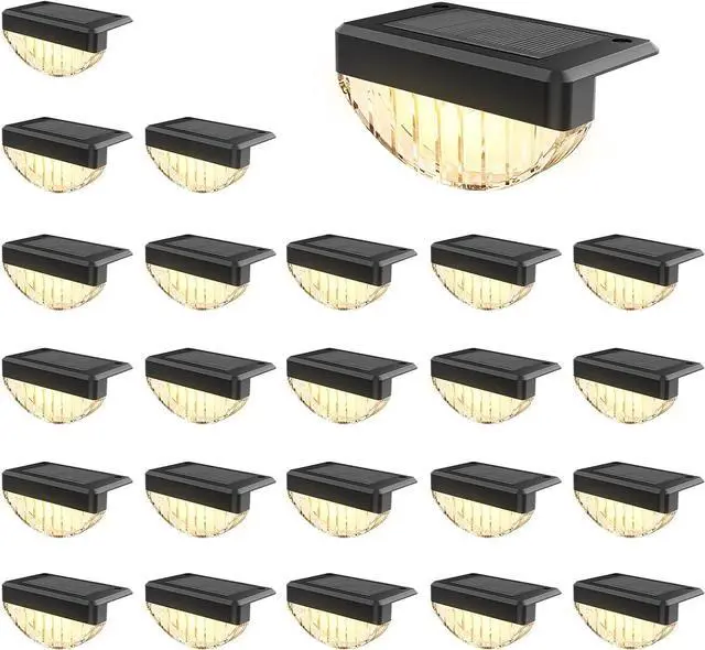Main image of 24 Pack Solar Deck Lights Outdoor, Warm White LED Solar Step Lights for Outside, Waterproof Fence Light for Patio, Deck, Stairs, Yard, Pool and Porch (Black)