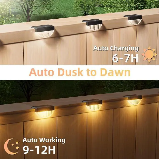 Alt view image 7 of 7 - 24 Pack Solar Deck Lights Outdoor, Warm White LED Solar Step Lights for Outside, Waterproof Fence Light for Patio, Deck, Stairs, Yard, Pool and Porch (Black)
