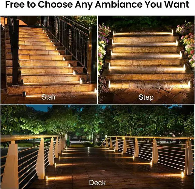 Alt view image 7 of 7 - 12 Pack Solar Step Lights Outdoor Waterproof, Solar Stair Light,Brown | Outdoor Light Decor for Stair, Deck, Step, Porch and Outside Patio, Warm White