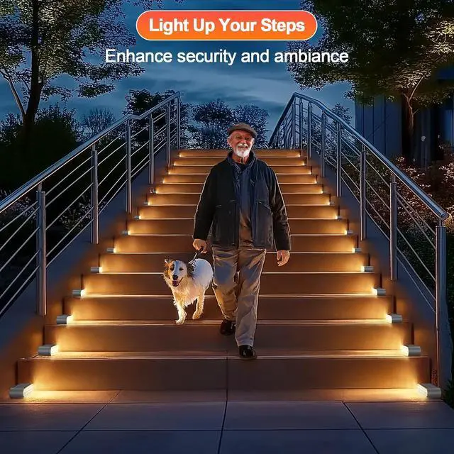 Alt view image 4 of 6 - Solar Step Lights Outdoor Waterproof, 8 Pack Solar Stair Lights Outdoor IP67, 14 LED Warm 3000K Outdoor Step Lights, Solar Powered Lighting for Steps, Stairs, Deck, Dock, Patio, Walkway, Porch Step