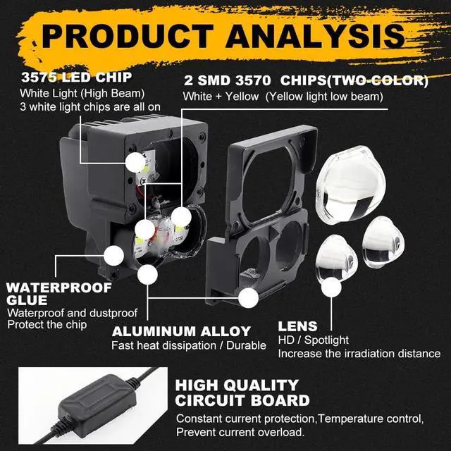 Alt view image 2 of 7 - Motorcycle Driving LED Spot Lights,80W Amber/White Exterior Fog LED Lights,3 Modes Hi-Lo Beam Kits for Cars ATV Bike UTV Truck Boat.2-Pack.