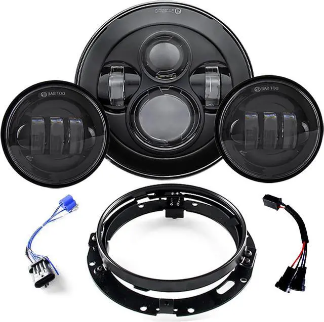 Main image of SKTYANTS 7" Inch LED Headlight Motorcycle Projector with 4.5 Inch Passing fog lights 7" Round Bracket Mounting Ring Adapters Compatible with Road King Road Glide Street Glide Electra GlideBlack