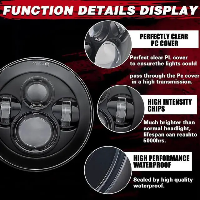 Alt view image 3 of 7 - SKTYANTS 7" Inch LED Headlight Motorcycle Projector with 4.5 Inch Passing fog lights 7" Round Bracket Mounting Ring Adapters Compatible with Road King Road Glide Street Glide Electra GlideBlack