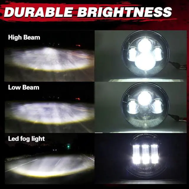 Alt view image 6 of 7 - SKTYANTS 7" Inch LED Headlight Motorcycle Projector with 4.5 Inch Passing fog lights 7" Round Bracket Mounting Ring Adapters Compatible with Road King Road Glide Street Glide Electra GlideBlack