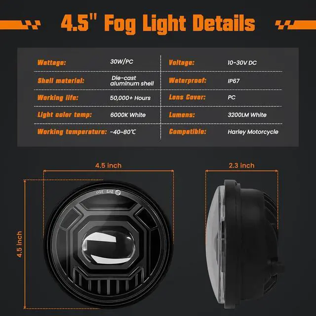 Alt view image 3 of 7 - 4.5" Motorcycle fog Lights 2PCS, Round LED Fog Lamps for Motorcycle Harley Davidson Accessories Electra Street Glide Heritage Softail Classic Road King