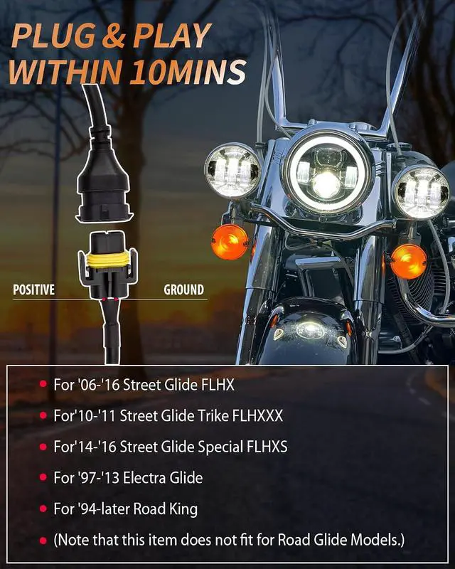 Alt view image 4 of 6 - 4.5 Inch LED Passing Fog Lights Compatible with Harley Davidson 2 PCS Black | Motorcycle Fog Lamps Fit for Road King Street Glide Ultra Classic Electra Glide Auxiliary Light Bulb Projector Driving