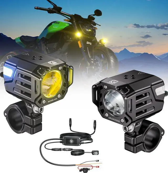 Main image of Motorcycle Auxiliary LED Fog Light 60W Amber Spotlight Lights | Motorcycle Driving Light Kit with Amber Breathing DRL, Dual Color LED Light Pod Off-road Work Light for Motorcycle Jeep Truck