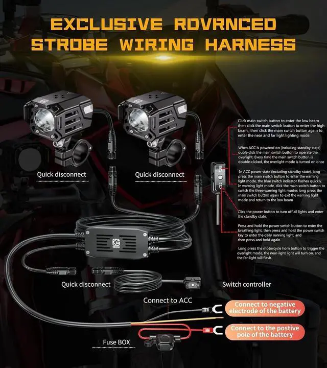 Alt view image 4 of 7 - Motorcycle Auxiliary LED Fog Light 60W Amber Spotlight Lights | Motorcycle Driving Light Kit with Amber Breathing DRL, Dual Color LED Light Pod Off-road Work Light for Motorcycle Jeep Truck