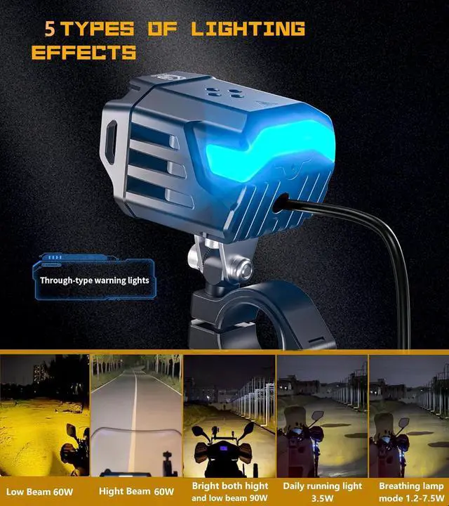 Alt view image 3 of 7 - Motorcycle Auxiliary LED Fog Light 60W Amber Spotlight Lights | Motorcycle Driving Light Kit with Amber Breathing DRL, Dual Color LED Light Pod Off-road Work Light for Motorcycle Jeep Truck