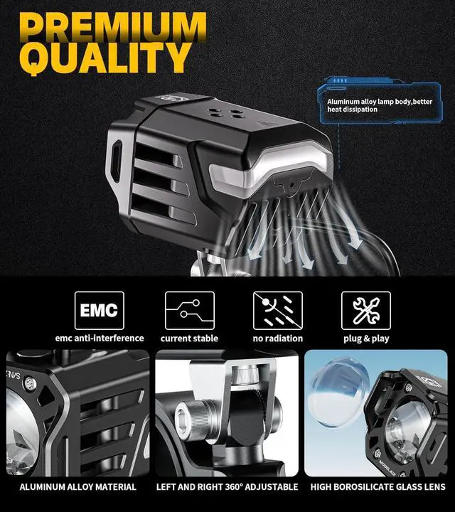 Alt view image 6 of 7 - Motorcycle Auxiliary LED Fog Light 60W Amber Spotlight Lights | Motorcycle Driving Light Kit with Amber Breathing DRL, Dual Color LED Light Pod Off-road Work Light for Motorcycle Jeep Truck