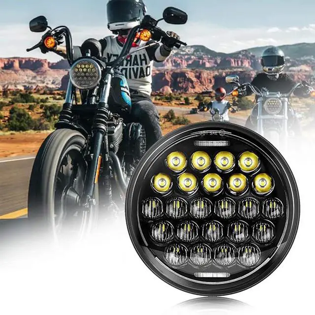 Main image of 5 3/4" 5.75 Inch Motorcycle LED Headlight Compatible with Dyna Sportster Iron 883 Street BOB Low Rider Super Wide Headlamps with Round Projector Driving Light -Black