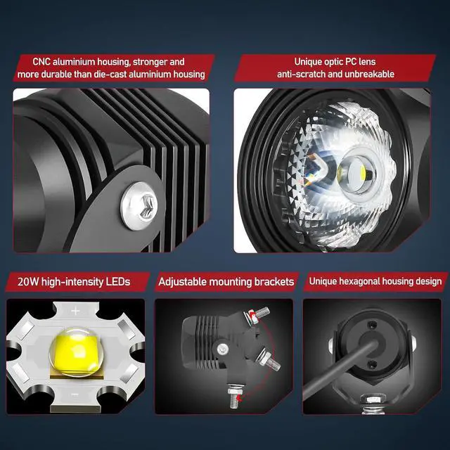 Alt view image 3 of 7 - LED Pod Lights 2PCS 20W Small Off Road Driving Lights Spot | Ditch LED Light Bar Waterproof LED Cube Backup Work Lights for Motorcycle Truck UTV ATV SUV Boat