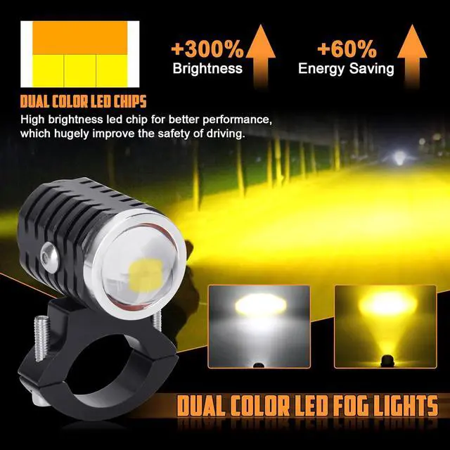 Alt view image 4 of 7 - 2PCS Motorcycle Fog Light,Amber White Super Bright LED Driving Light with Strobe Light,4 Modes 70W Waterproof LED Spotlight with Switch for 12V Motorcycle Truck Car-2 Year Warranty