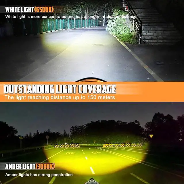 Alt view image 3 of 7 - 2PCS Motorcycle Fog Light,Amber White Super Bright LED Driving Light with Strobe Light,4 Modes 70W Waterproof LED Spotlight with Switch for 12V Motorcycle Truck Car-2 Year Warranty