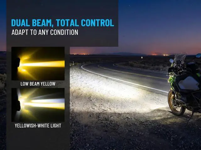 Alt view image 2 of 6 - Round Motorcycle LED Projector Lights, 4-LED Auxiliary Spot Lights, | Bright 1700LM Dual Color Driving Lamps for Motorbike Truck