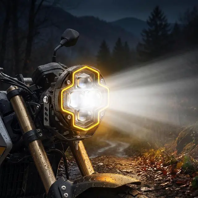 Alt view image 5 of 6 - Round Motorcycle LED Projector Lights, 4-LED Auxiliary Spot Lights, | Bright 1700LM Dual Color Driving Lamps for Motorbike Truck