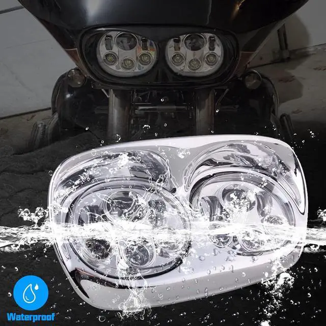 Alt view image 2 of 7 - 5-3/4" Chrome Motorcycle LED Headlight, Motorcycle Projector Dual LED Headlight Compatible with Harley Road Glide 2004-2013 Accessories,Sliver
