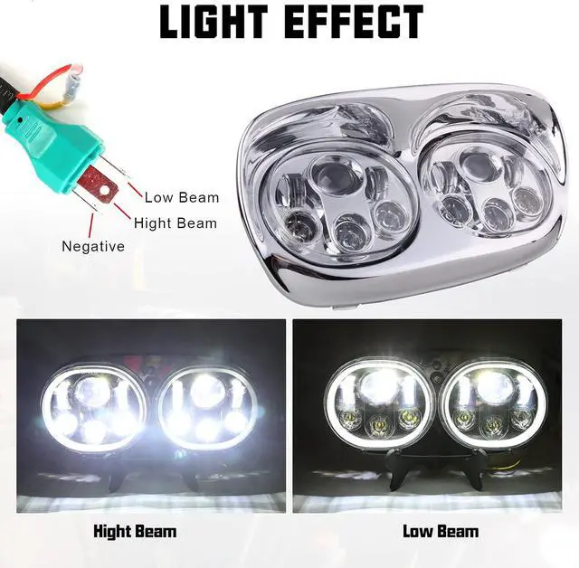 Alt view image 3 of 7 - 5-3/4" Chrome Motorcycle LED Headlight, Motorcycle Projector Dual LED Headlight Compatible with Harley Road Glide 2004-2013 Accessories,Sliver