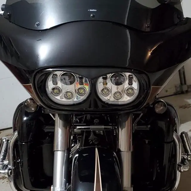 Alt view image 4 of 7 - 5-3/4" Chrome Motorcycle LED Headlight, Motorcycle Projector Dual LED Headlight Compatible with Harley Road Glide 2004-2013 Accessories,Sliver