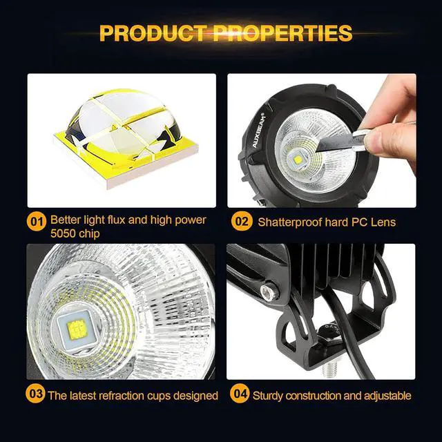 Alt view image 4 of 7 - 3.5'' 50W White LED Off-road Lights Spot Flood Combo Pods | 4'' Round Pod Lights, 5000LM Driving Light Pod, with Wiring Harness Kit, Pod Lights for Jeep Truck ATV SUV Motorcycle