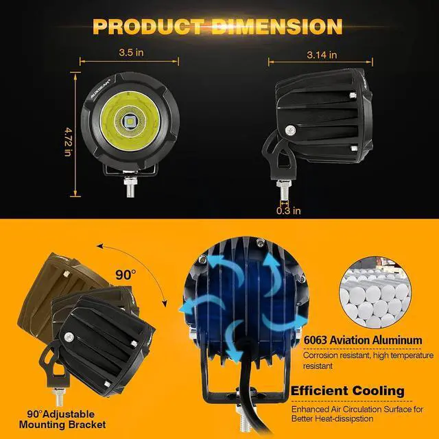 Alt view image 5 of 7 - 3.5'' 50W White LED Off-road Lights Spot Flood Combo Pods | 4'' Round Pod Lights, 5000LM Driving Light Pod, with Wiring Harness Kit, Pod Lights for Jeep Truck ATV SUV Motorcycle