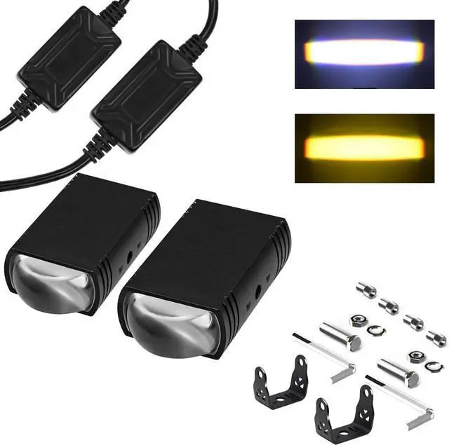 Main image of White Amber LED Driving Lights Lens Pod Lights for Motorcycle ATV 2 Pack | Dual Color,Compact Size,IP68 Waterproof