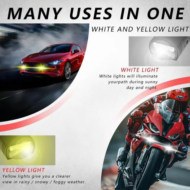 Alt view image 4 of 7 - White Amber LED Driving Lights Lens Pod Lights for Motorcycle ATV 2 Pack | Dual Color,Compact Size,IP68 Waterproof