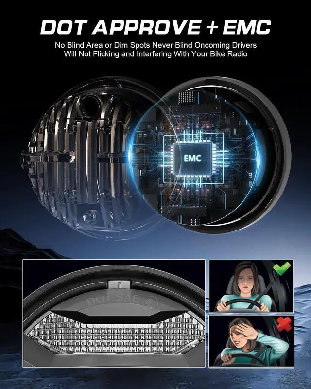 Alt view image 5 of 7 - DOT Black 60W 4.5 Inch LED Passing Light with DRL LED Fog Lamps for Motorcycles Auxiliary Light Bulb Motorcycle Projector Driving Lamp