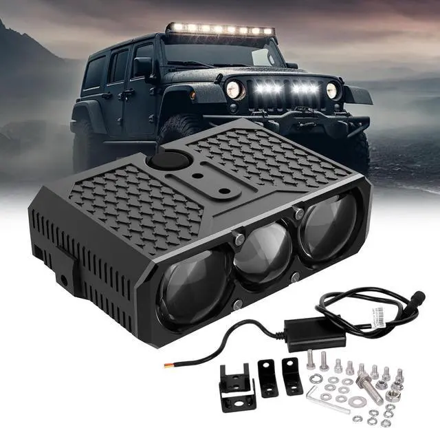 Main image of Three LED Grille Running Lights Projector Fog Lights with High and Low Beams, IP68 Waterproof, Suitable for Cars, Trucks, Off-Road SUVs, Pickups, Motorcycles