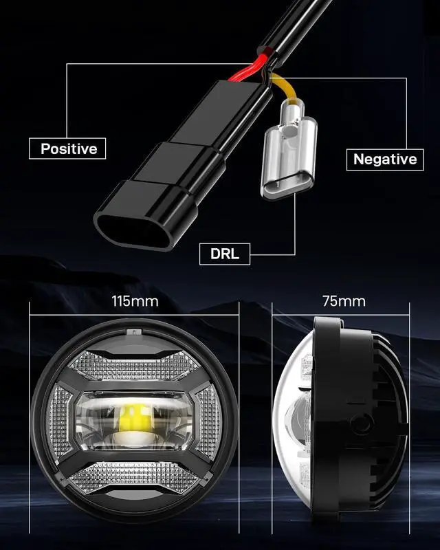 Alt view image 7 of 7 - DOT Black 60W 4.5 Inch LED Passing Light with DRL LED Fog Lamps for Motorcycles Auxiliary Light Bulb Motorcycle Projector Driving Lamp